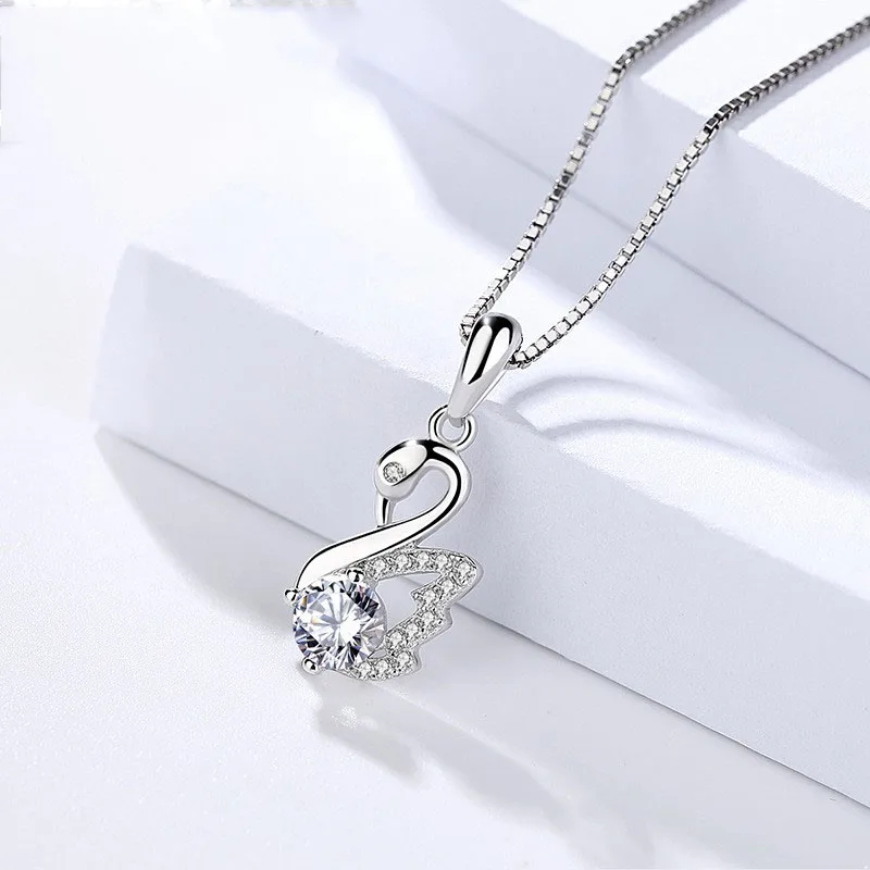 

Lo Paulina 925 Sterling Silver Simple Popular Swan Pendant Charm AAA Zircon For Necklace DIY Without Chain for Christmas Gift