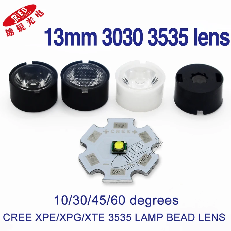 

10/50/100pcs 13mm cree xpe cpe2 xpg xpg2 xte 3535 led lens 10/30/45/60 degrees condensing lens Smooth lens Beam of light