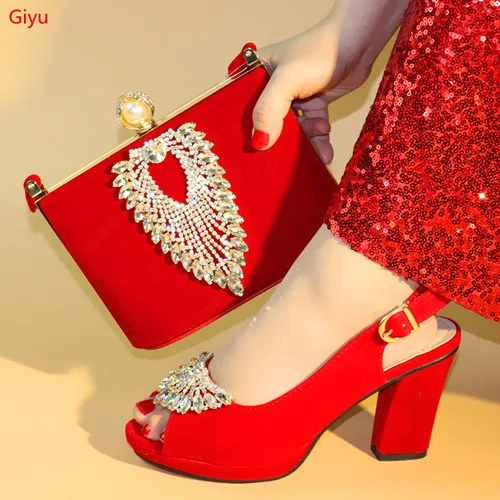 

doershow Italian red Shoes With Matching Bags African Women Shoes and Bags Set For Prom Party Summer Sandal !SLX1-2