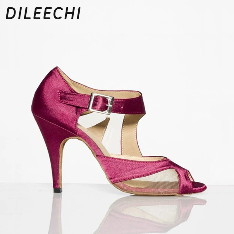 Обувь для латинских танцев DILEECHI черная сетчатая женская обувь винного и красного