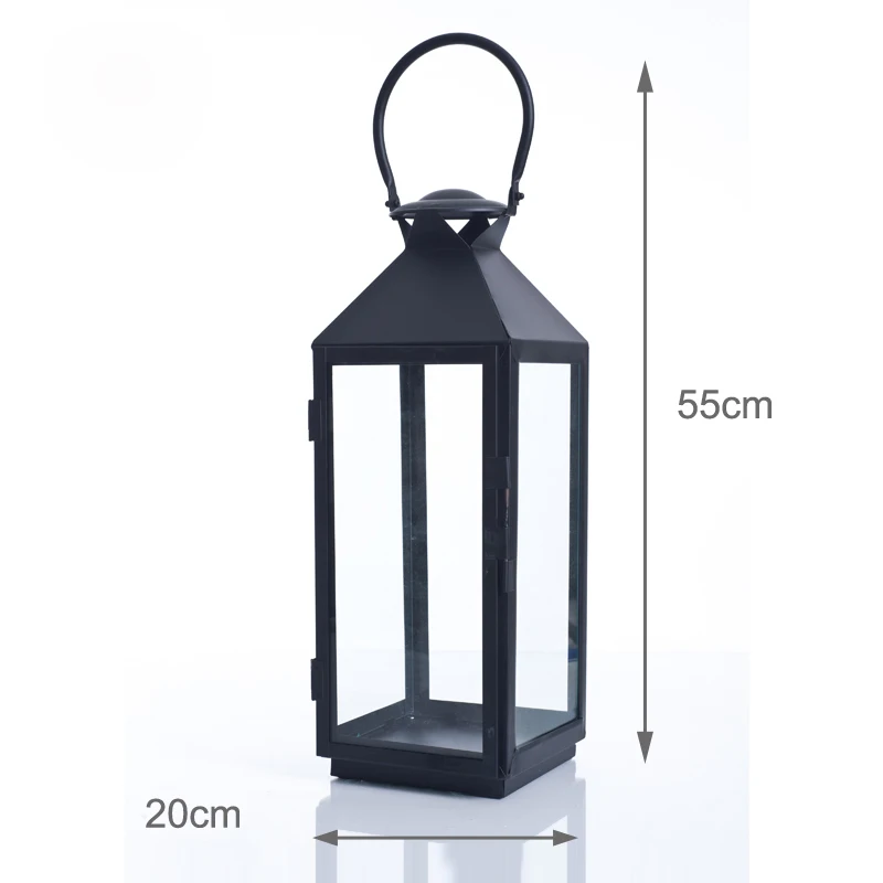 Black M 20x20x55cm Подсвечник Европейский Стиль Железный стеклянный подсвечник Фонарь марокканский стиль фонарь в форме свечи стекло черный/белый/бронзовый цвет - Цвет: Black M 20x20x55cm