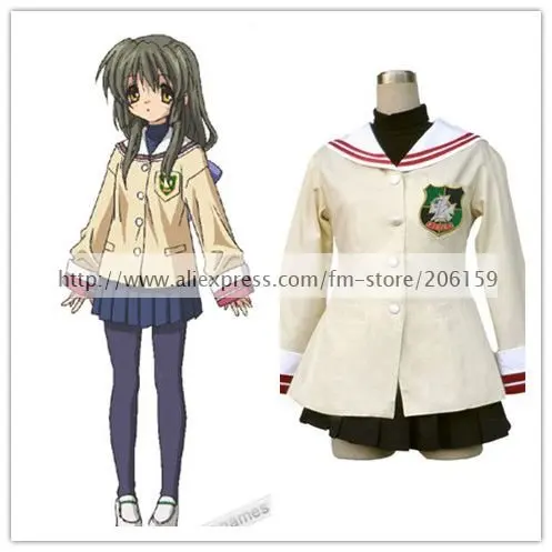 Clannad High School Freshmen Uniform With Green Badge Cosplay Costume For Halloween Clothing Girls Clothes |