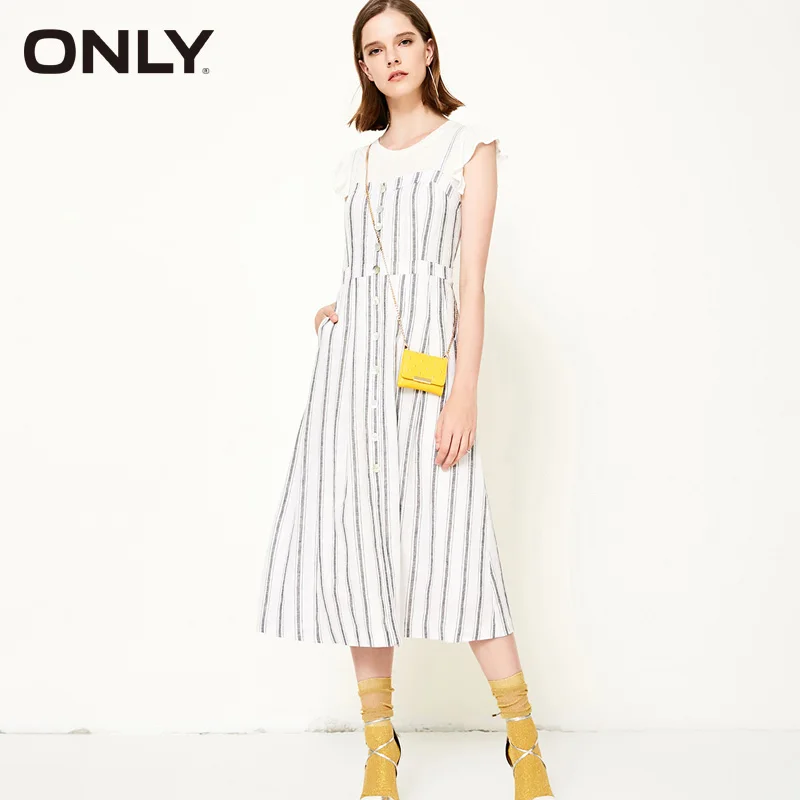 ONLY 2019 весна лето платье женское Повседневное белое Платье льняное Полосатое из