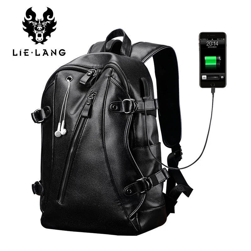 LIELANG кожаный рюкзак для мужчин USB зарядка Рюкзак Противоугонный водонепроницаемый ноутбук мужские модные рюкзаки для Teenger PU школьные сумки