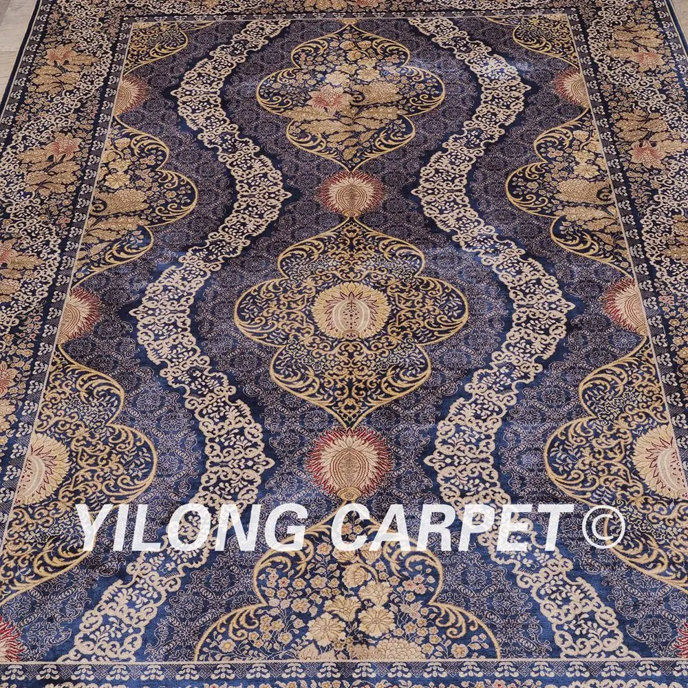 Yilong 6 'x 9' Турецкий Дизайн Ковер Ручной работы синий шелк восточные красивые