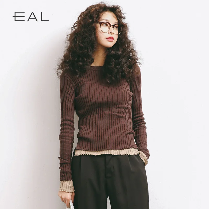 

autumn all-match elastic o-neck long-sleeve slim knitted basic shirt female A922