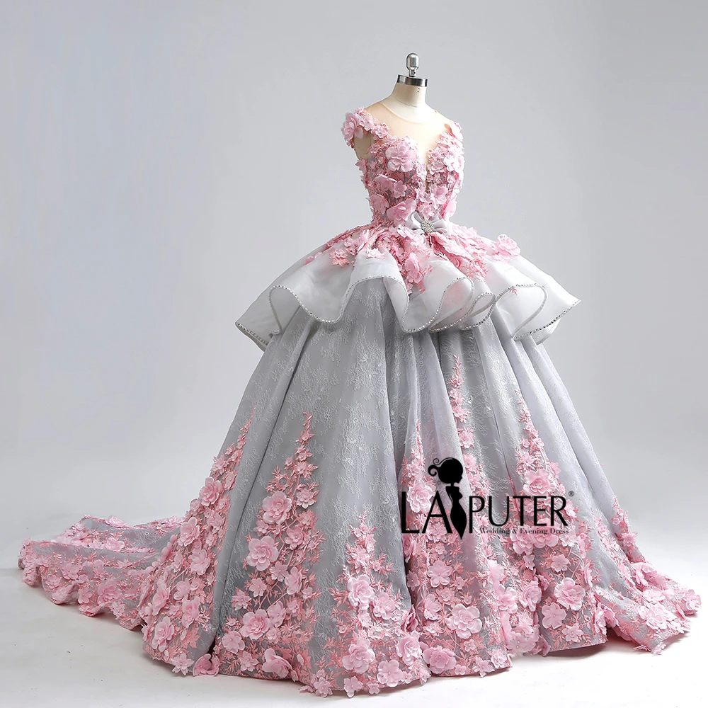 Женское кружевное платье Laiputer винтажное бальное серого цвета на заказ 2018|prom dresses