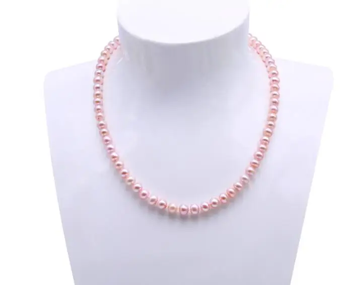 

Women Jewelry natural pearl 8mm purple pearl 925 silver clasp necklace Natural freshwater pearl gift 17'' 43cm