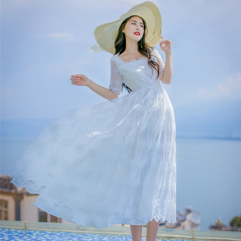 2017 новое прибытие лето 3d цветы вышивка mexican платья boho людей старинные красный