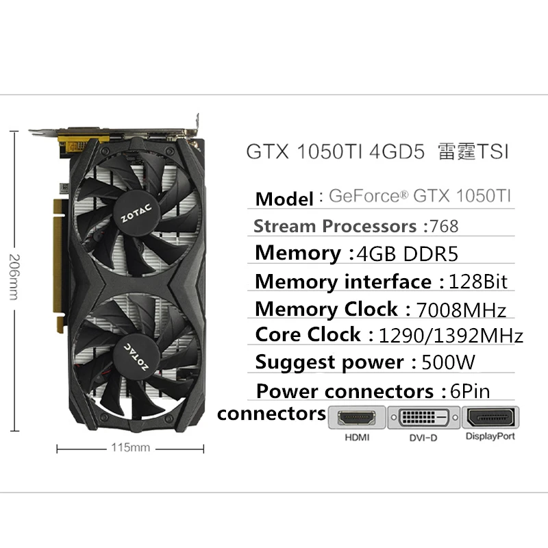 ZOTAC Видеокарта GTX 1050Ti 4 Гб GPU видеокарты карта для GeForce nVIDIA оригинальная видеокарта GTX1050 4GD5 128 бит видеокарта PCI-E X16 HDMI
