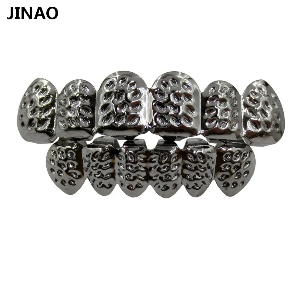 JINAO выпуклая форма позолоченные хип-хоп зубные грили D-Cut верхние и нижние набор с