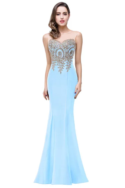 light Blue Реальные Фото Русалка Платья Спина Закрыта Сатин Дешевые Длинные Вечерние Платья Мантия Платье Вечернее Платье - Цвет: light Blue