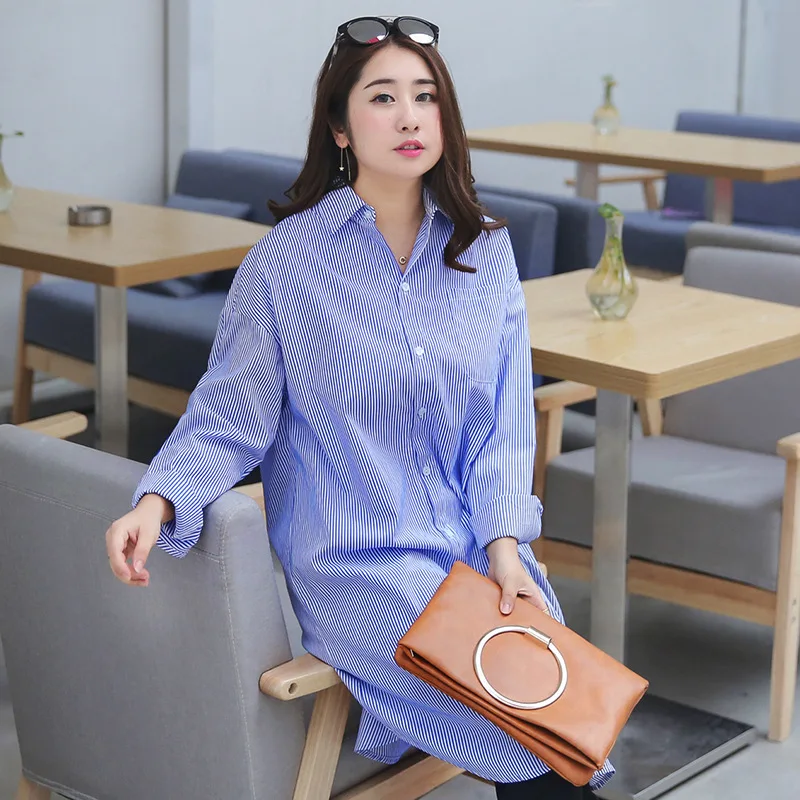 Женская блузка в полоску Повседневная Длинная рубашка большие размеры 6xl 7xl осень