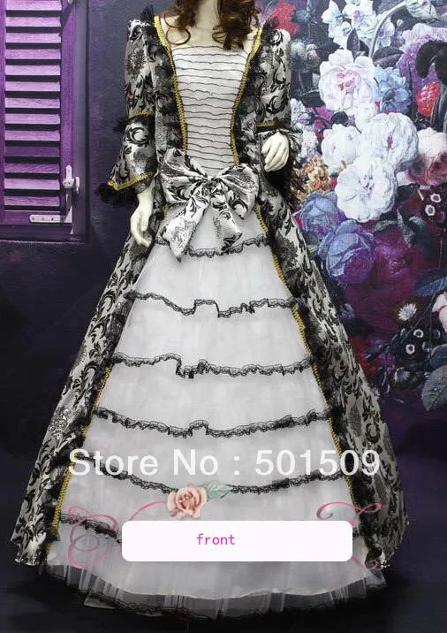 

Платье средневекового возрождения, черно-белые платья ведьмы, костюм викторианской готики/Марии-Антуанетты/войны, колониальные, Белые Бальные