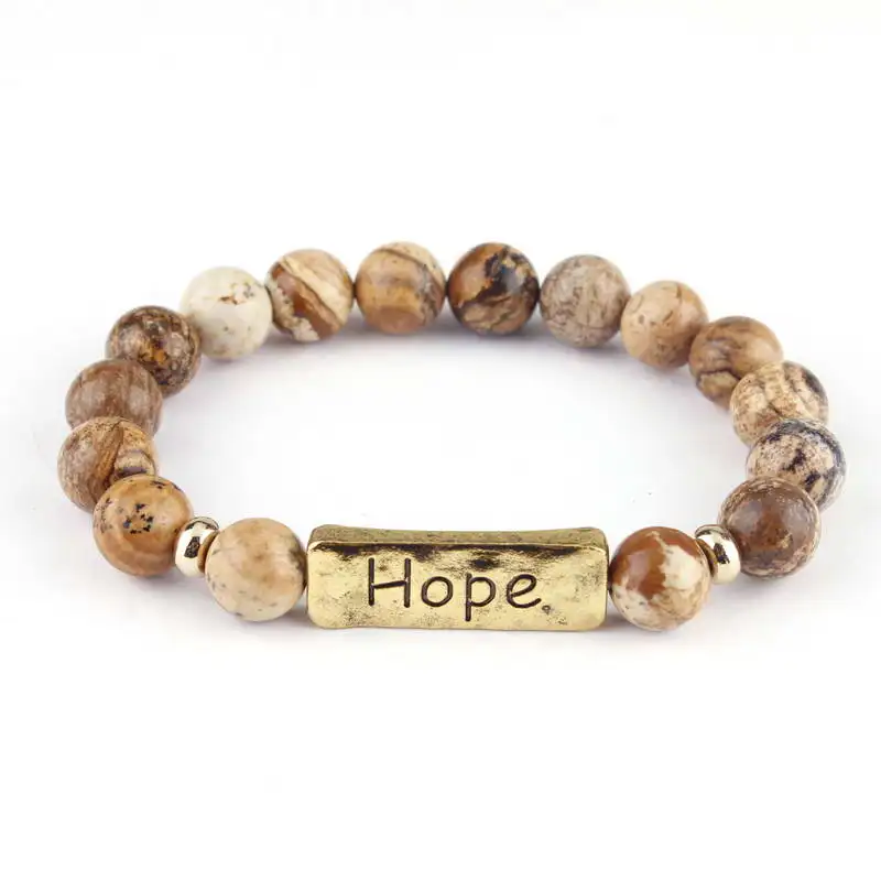 ZWPON Модный Эластичный браслет с натуральным камнем и гравировкой Hope Love Браслеты