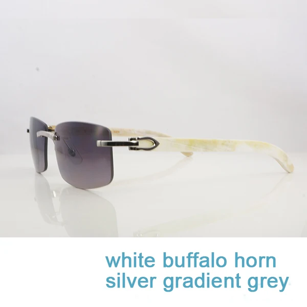 white silver grey Мужские солнцезащитные очки, настоящие роговые очки buffalo, без оправы, белые и черные квадратные мужские очки Carter, оптические оттенки, Заполните рецепт - Цвет линз: white silver grey