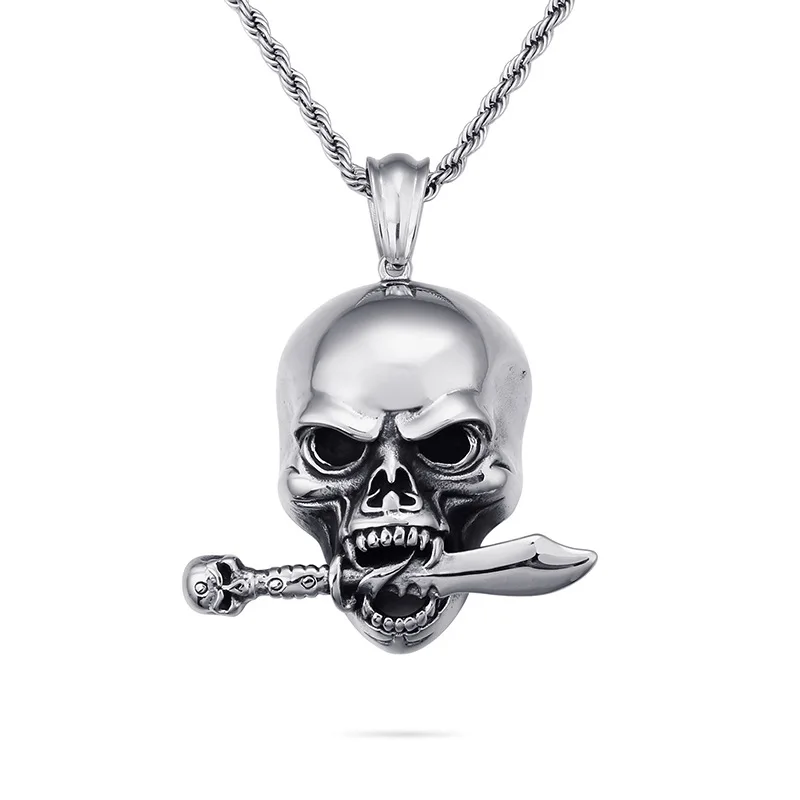 New Arrival Men's Hiphop Rocker Skull Pendant Necklace Jewelry Stainless Steel Cool Skeleton Necklaces & Pendants | Украшения и