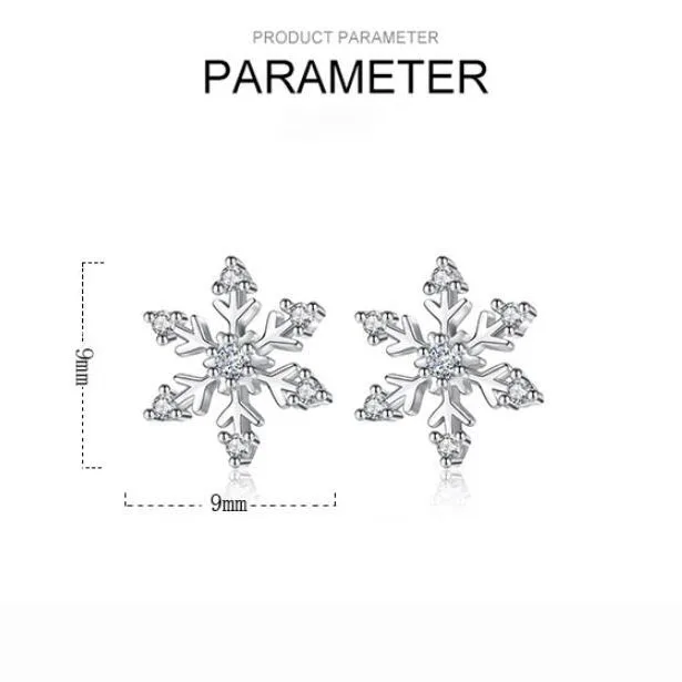 Simple 925 Sterling Silver Zircon Snowflake Stud Earrings For Women Christmas Gift S-E582