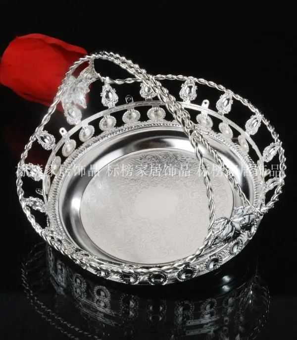 Silver Fruit Basket 17.5x17.5x13cm European Fashion Creative Ceramic Stainless Steel Glass Crystal Towel Basket Hotel Fruit Fram