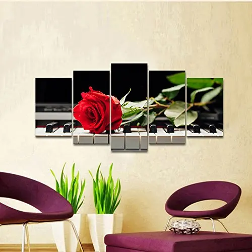 Красная роза на пианино современные растягивающиеся 5 панелей цветочные жикле