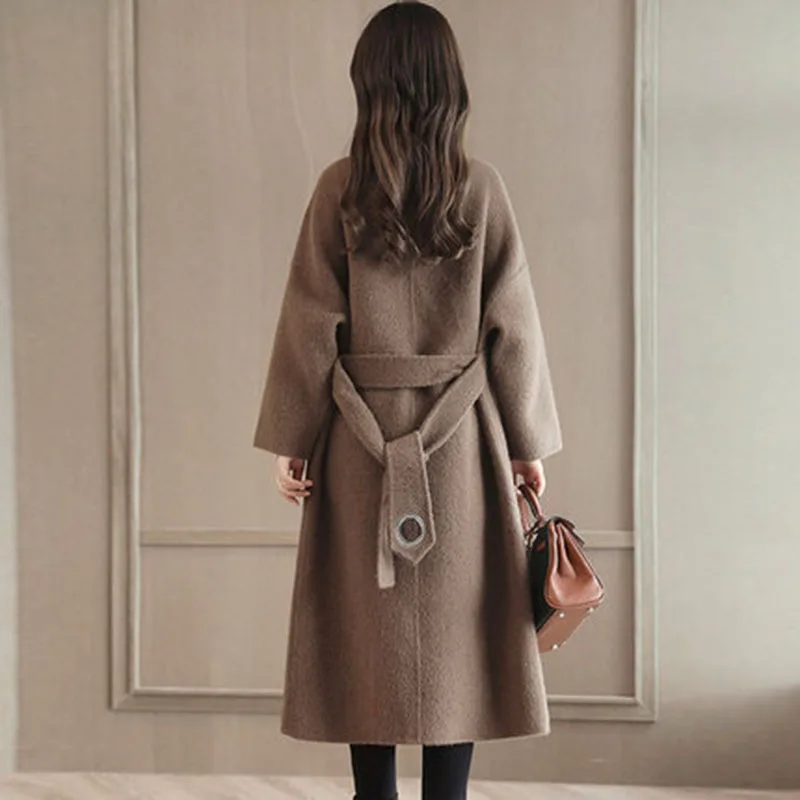 2018 осенне зимнее кашемировое шерстяное пальто из альпаки Женское средней длины