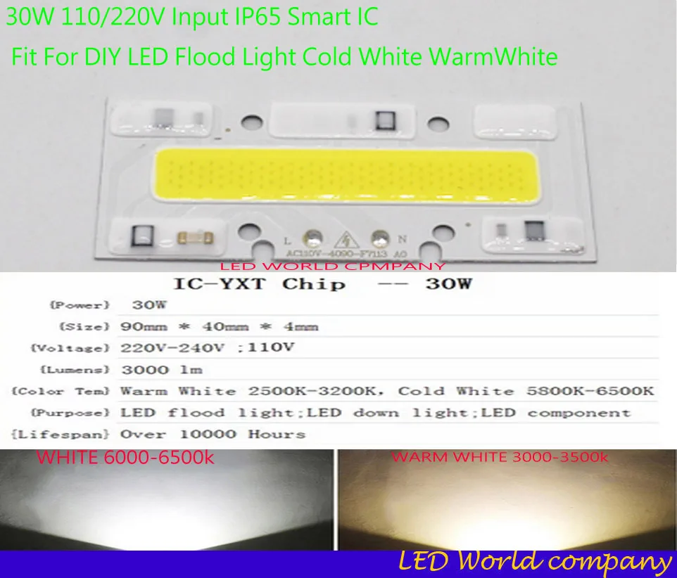 Светодиодная лампа COB 30 Вт 50 70 100 150 220 В вход IP65 Smart IC подходит для DIY LED прожектор