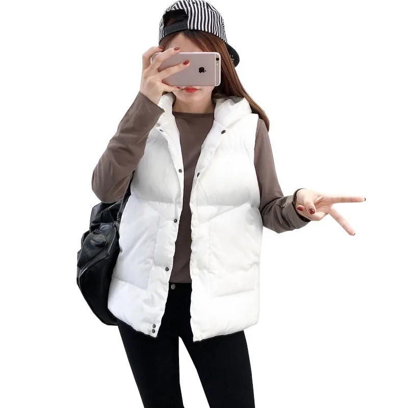 white with hooded QBKDPU M-4XL бренд весна осень тонкий пуховик женский жилет куртка теплый хлопок с капюшоном зима размера плюс женский жилет - Цвет: white with hooded