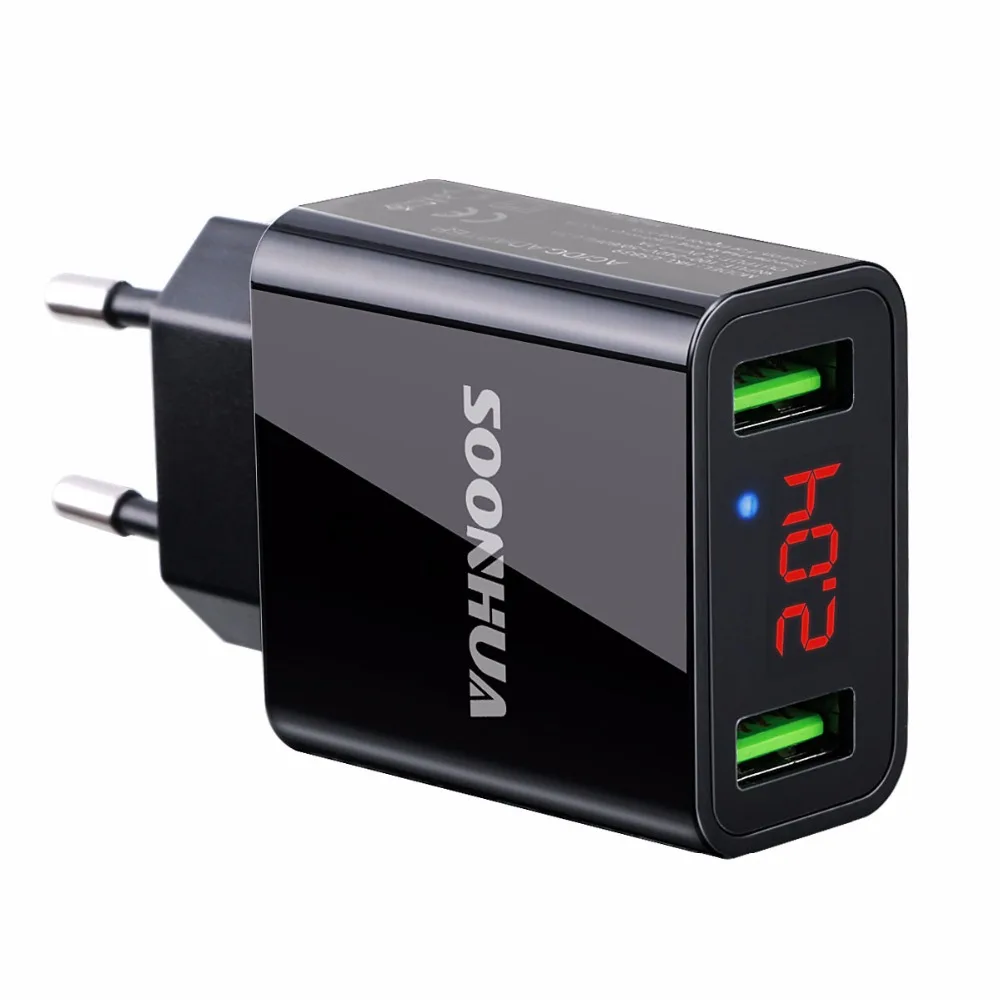 SOONHUA светодиодный дисплей 2 USB зарядное устройство для телефона ЕС/США штекер Макс 2.2A Смарт Быстрая зарядка мобильное зарядное устройство для iPhone iPad samsung