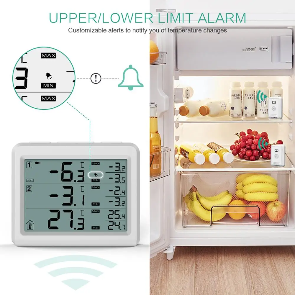 ORIA Refrigerator Digital Thermometer Wireless Freezer Audible Alarm Household Indoor Outdoor Temperature Backlight | Дом и сад