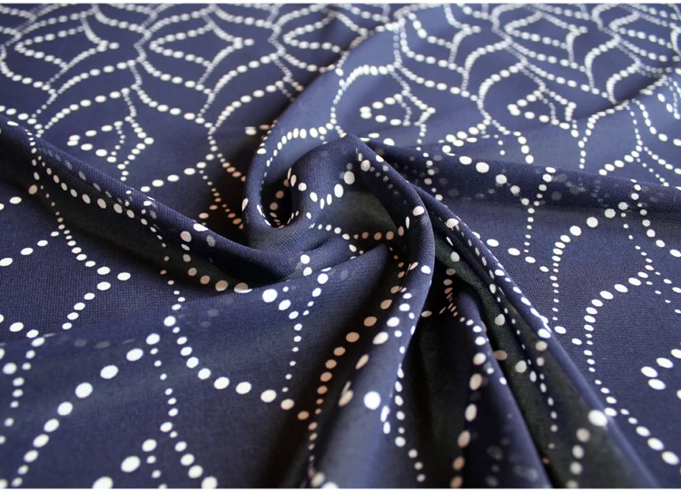 

JaneYU Elegant Abstract Wave Dot Geometric Printing High Twist Chiffon Yarn Fabric Summer Dress, Shirt, Women's Clothing