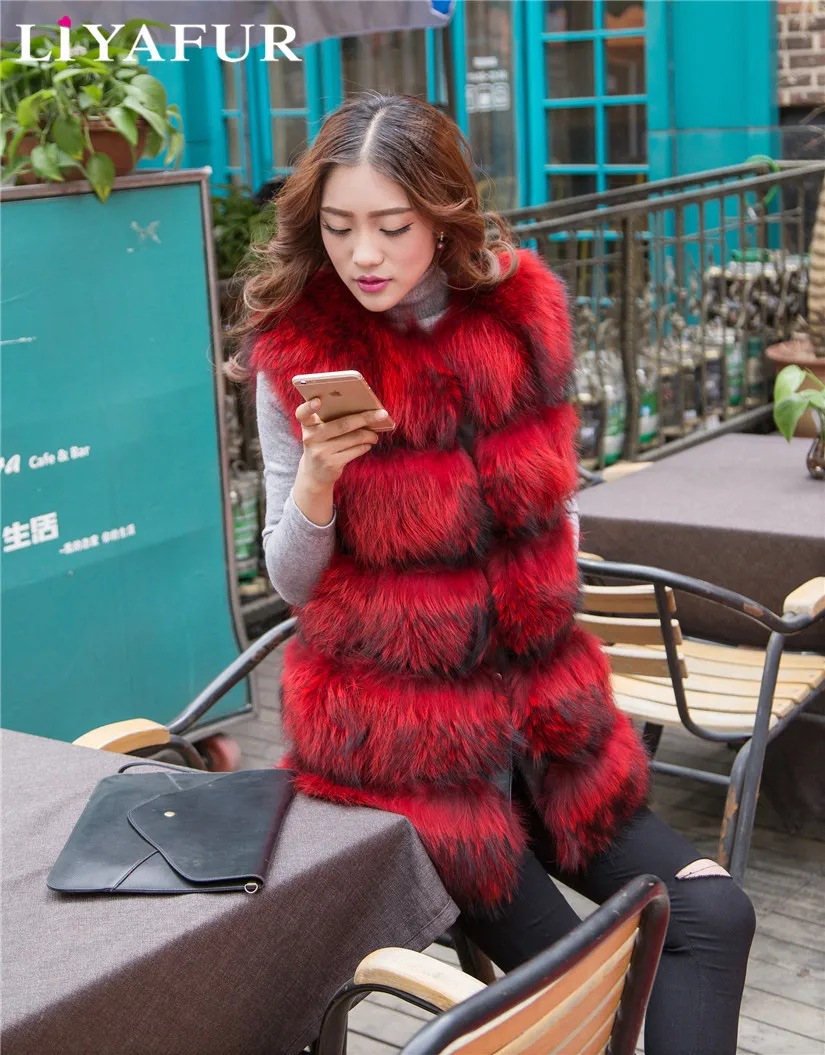 LIYAFUR женский натуральный мех енота кожаный жилет