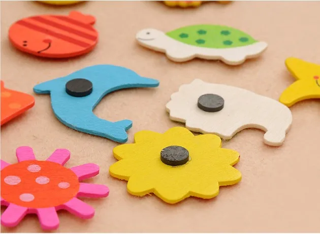 24 шт./лот красочные милые животные деревянный магнит на холодильник наклейка