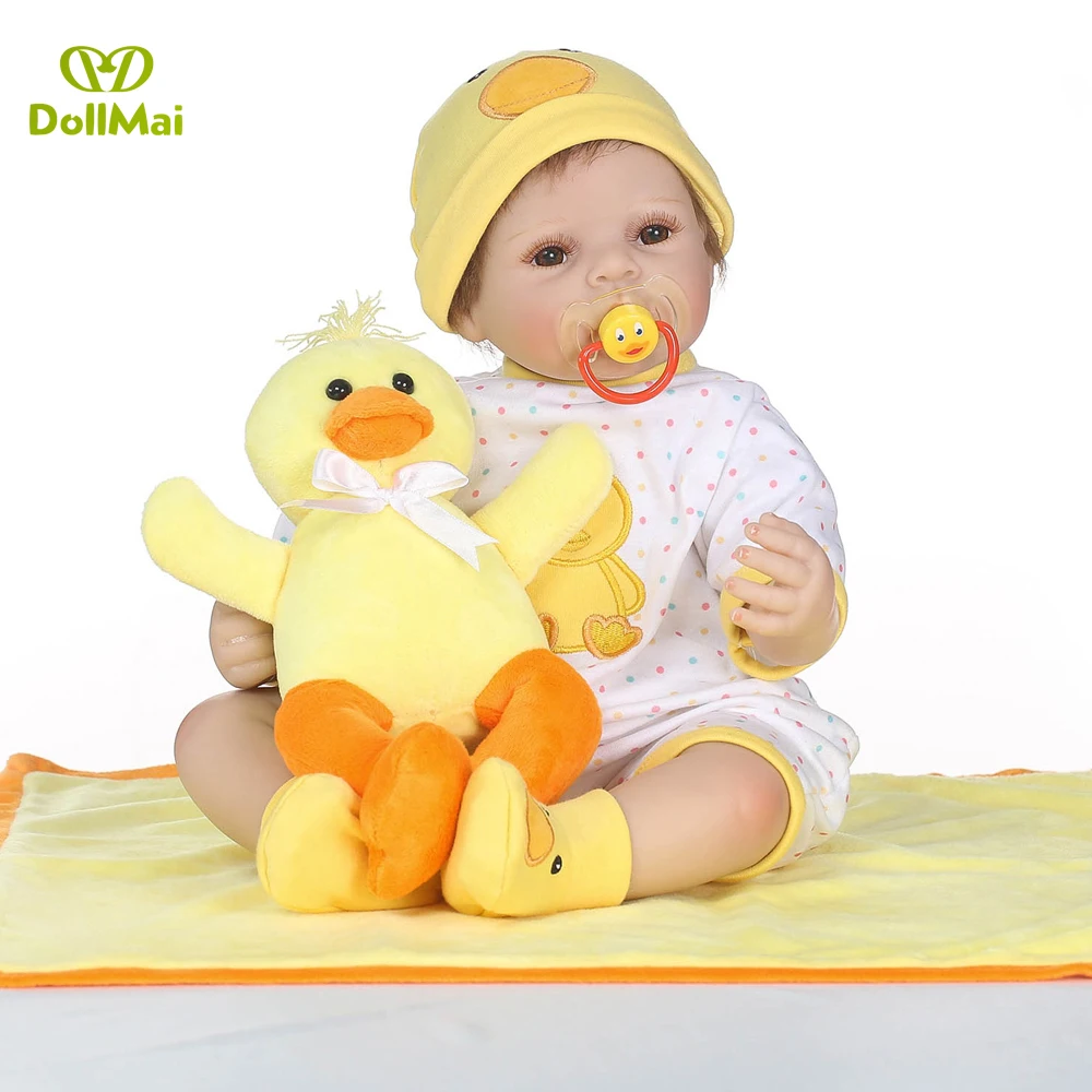 22&quotgirl doll reborn babies silicone vinyl children play house toys with duck and blanket bebe alive dolls | Игрушки и хобби