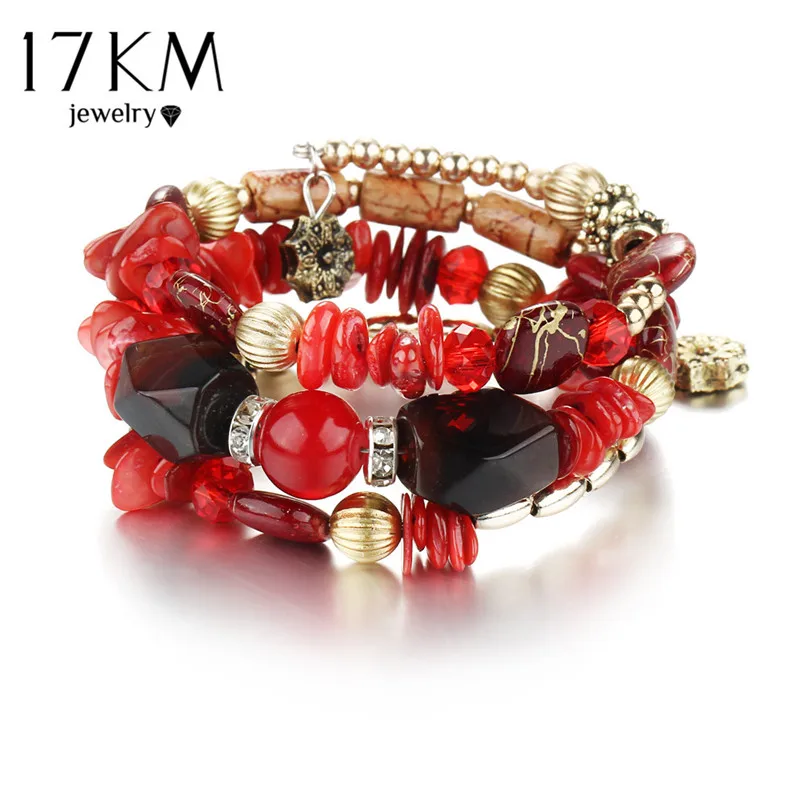 17 км женщина Boho Многослойные Бусины и бисер Браслеты с подвесками для Для женщин Винтаж Смола камень Браслеты Этнические украшения Шарм - Окраска металла: BJCS53710