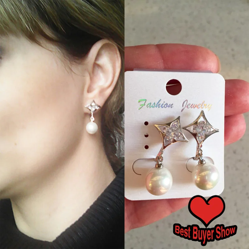 AAA кубический цирконий Женская Сережка серьги золотые жемчужные украшения