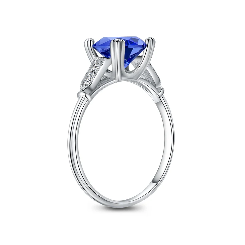AINOUSHI кольца из стерлингового серебра 925 женские обручальные кольца 2ct круглые синие камни серебряные ювелирные изделия создан драгоценный камень Танзанит кольца