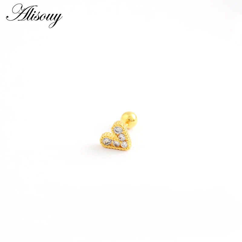 Gold Clear CZ Alisouy женские стальные хрустальные драгоценные серьги шпильки для пирсинга ювелирные украшения в форме сердца ушной кости элемент для нейл-арта серьги на Козелок хрящевая спираль - Окраска металла: Gold Clear CZ