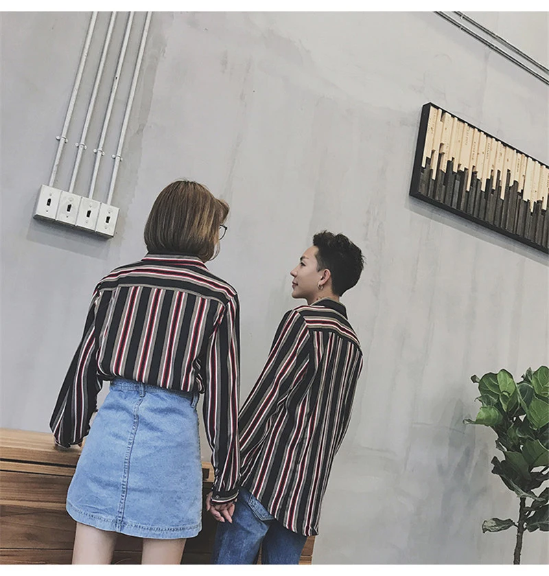 VERSMA в Корейском стиле Ulzzang Harajuku Винтаж в полоску пара Для мужчин рубашка Летняя одежда в стиле «хип-хоп» большого размера, с длинным рукавом рубашка Для мужчин в Корейском стиле Костюмы 5XL