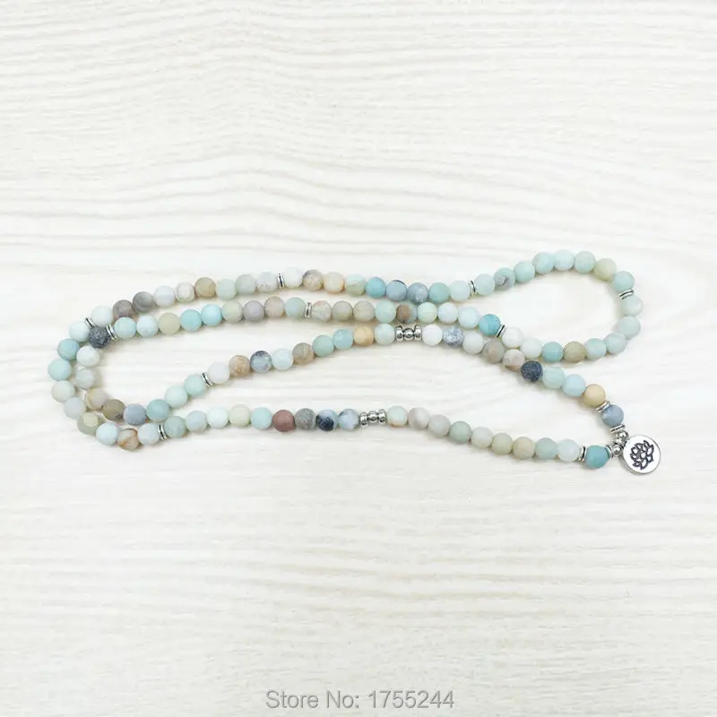 SN1142 Fashion Women`s 8 mm Matte Amazonite 108 Mala Beads Bracelet or Necklace Lotus Buddha Ohm Charm Free Shipping | Украшения и