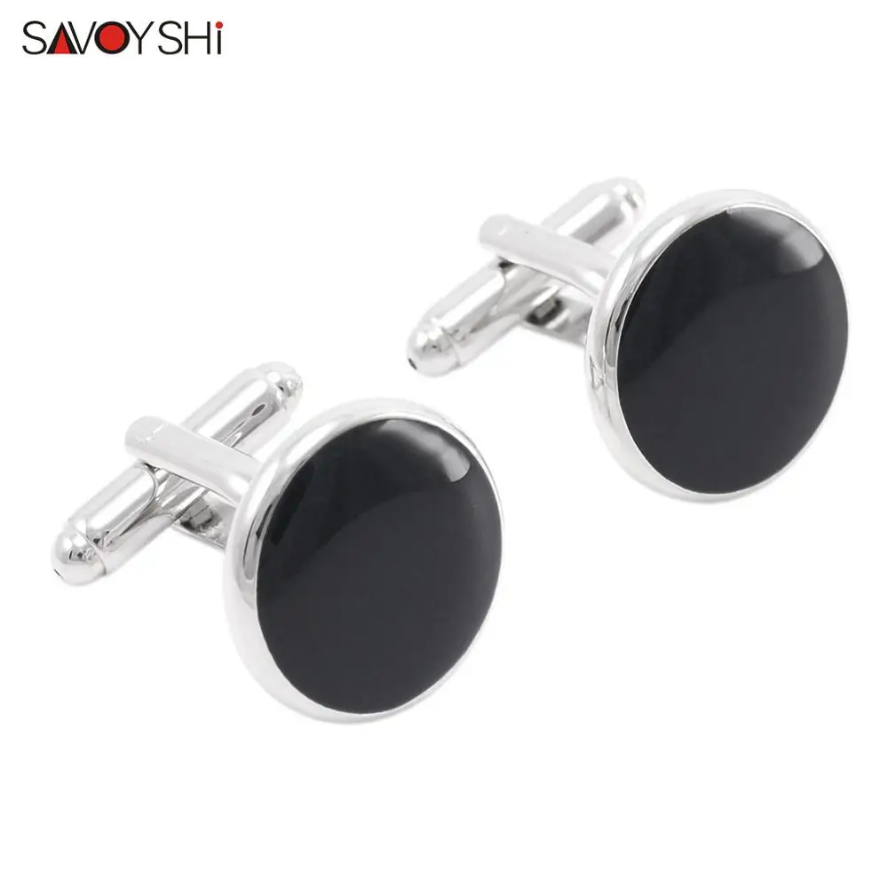 SAVOYSHI модные круглые Серебристые Запонки мужские французские рубашки высокого качества черные эмалированные манжеты ссылка подарок для папы мужские ювелирные изделия