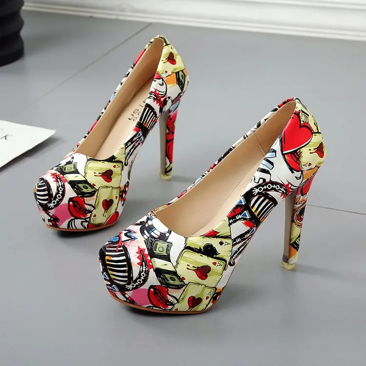 2018 г. женские весенние туфли-лодочки на очень высоком каблуке платформе с принтом