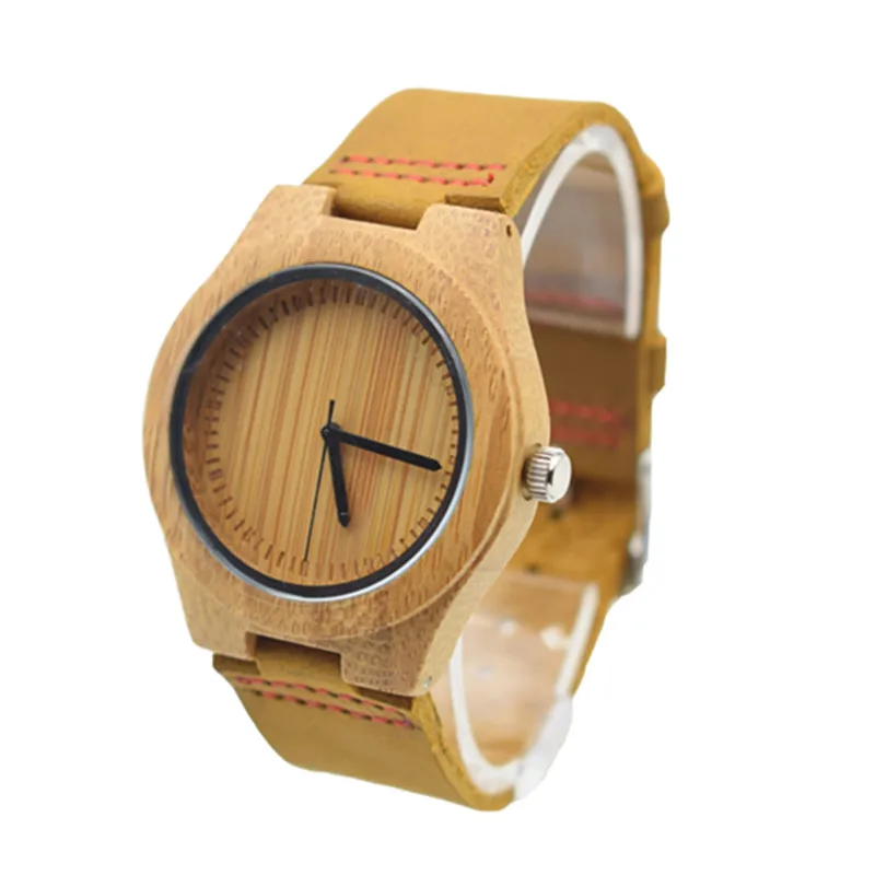 Часы ведущей марки из бамбукового дерева для женщин с ремешком натуральной кожи