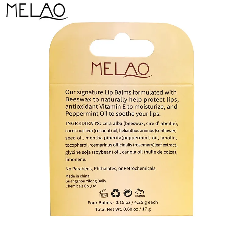 MELAO 4 шт./лот пчелиный воск бальзам для губ высоко питательный 100% натуральный