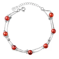 everoyal female fashion 925 sterling silver bracelets for women jewelry cute red crystal ball bracelet lady valentines day gift