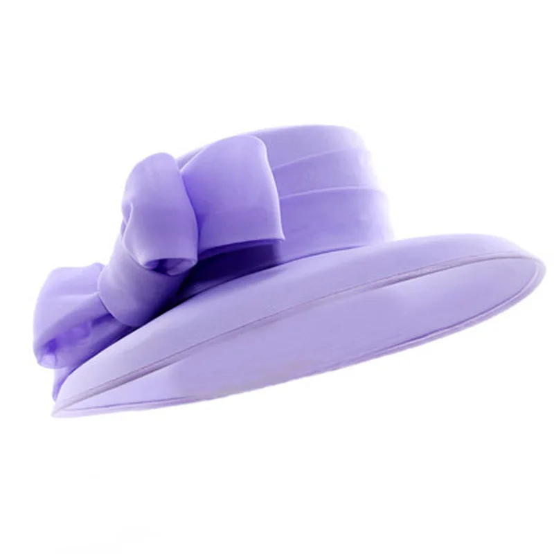 Женские головные уборы FS фиолетовые с большим бантом и широким полями|hats for
