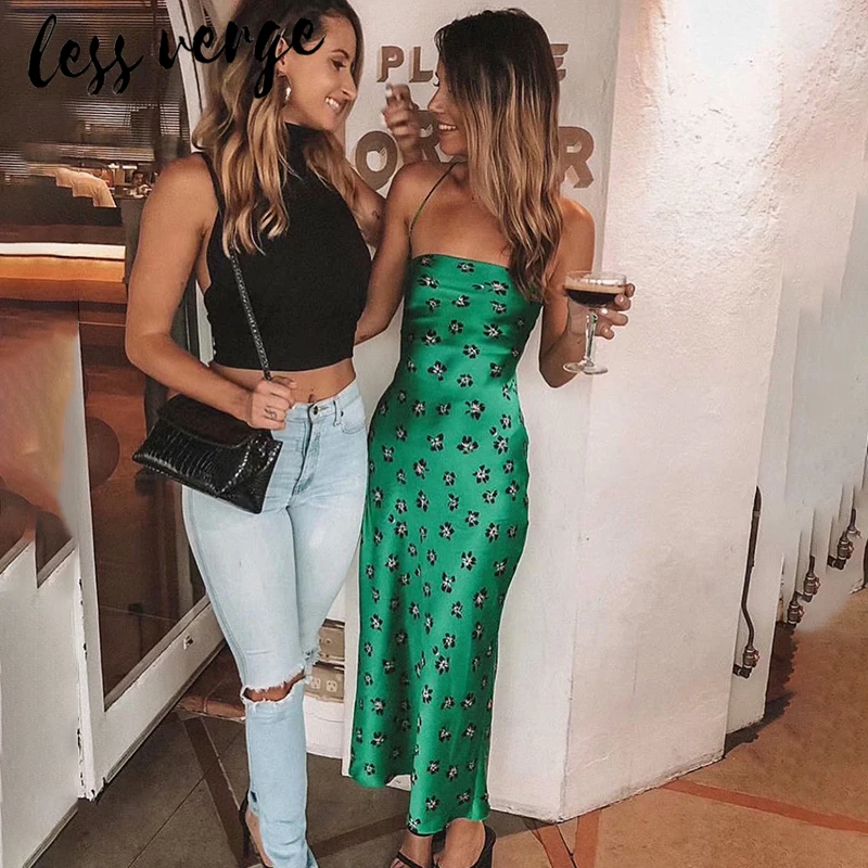 Женское атласное платье миди без рукавов с цветочным принтом|Женские платья| |