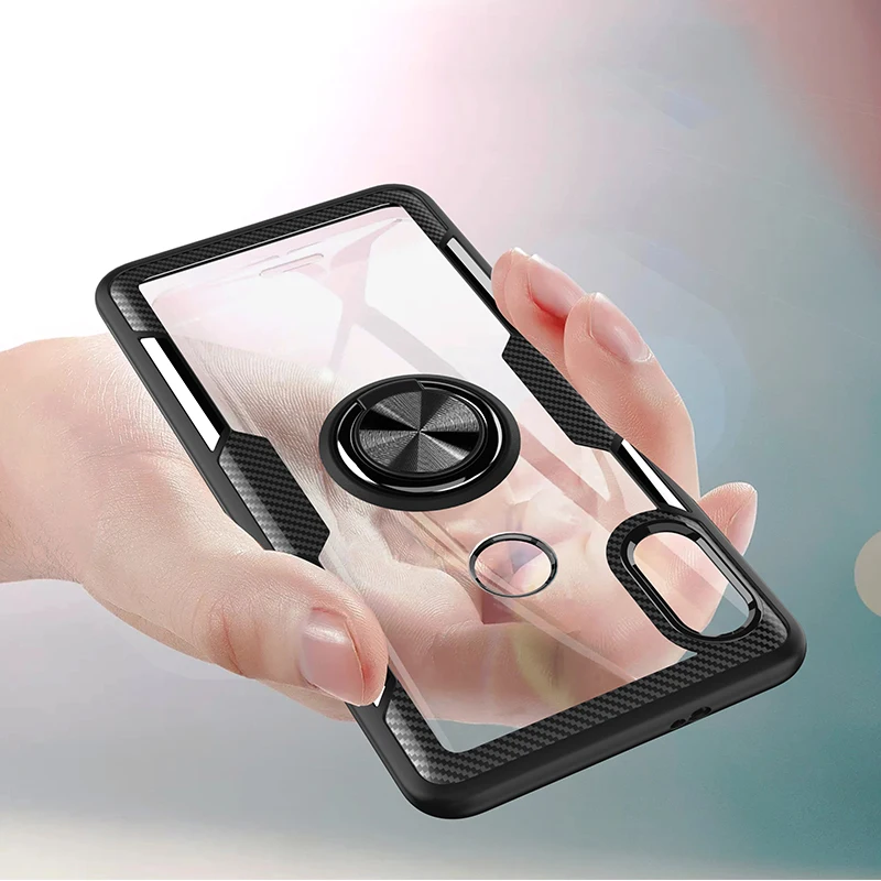 For Xiaomi Redmi Note 7 Note7 Pro Transparent Magnet Car Holder Case Ring Cover Cases |