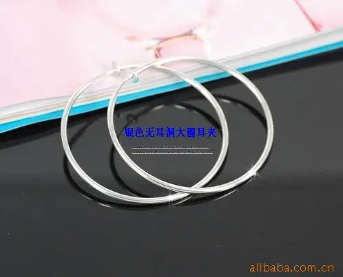 Модные круглые клипсы для ушей 40 мм серебряные невидимые безболезненные ушные