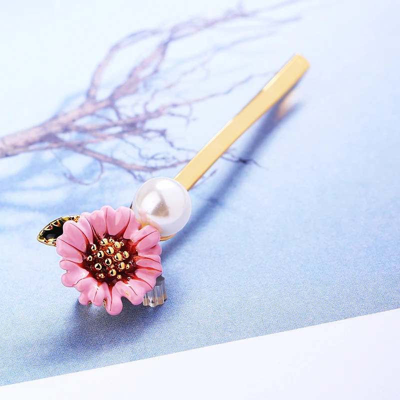 KISS ME 3 Colors Gold Color Copper Enamel Flower Barrettes Cute Fashion Women Hair Jewelry Accessories 2018 | Украшения и