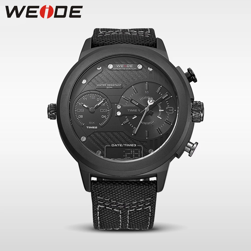 WEIDE ЖК-дисплей цифровой Спорт черный большой циферблат Multi-time zone карманные часы кварцевые Элитный бренд Аналоговый часы с нейлоновым ремнем коробка